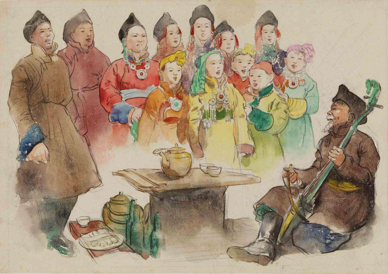 马头琴响歌声飞 1956 23.1×33cm 纸本水彩 中央美术学院美术馆藏