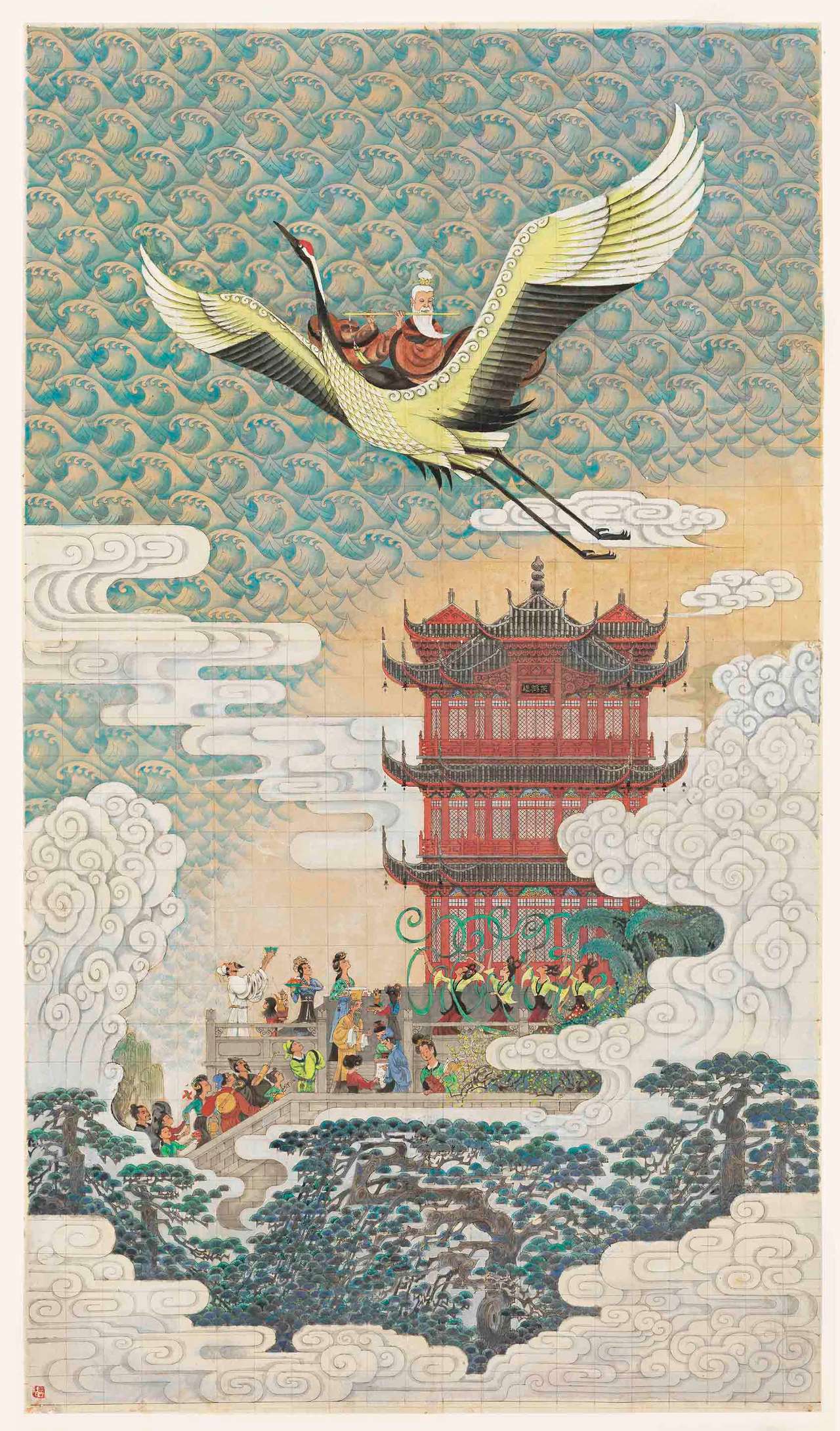 周令钊 黄鹤楼彩色设计终稿 1984 178.5×103.5cm 纸本彩墨 中央美术学院美术馆藏
